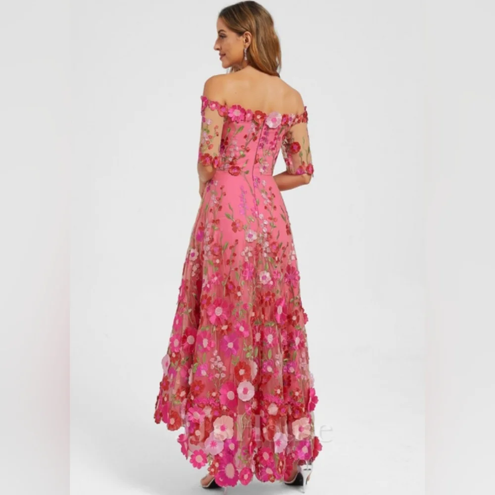 JJs House 3D Floral Pink Off-Shoulder Asymmetrical Dress. NWT. 20W. - Picture 5 of 6